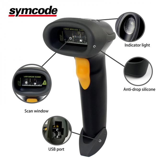 O varredor de laser de Symcode 1D, varredor Handheld do código de barras com apoio do suporte comanda